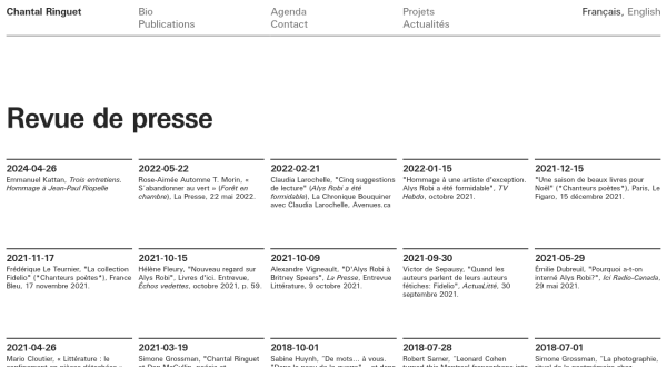 Capture d’écran de la page « Revue de presse »